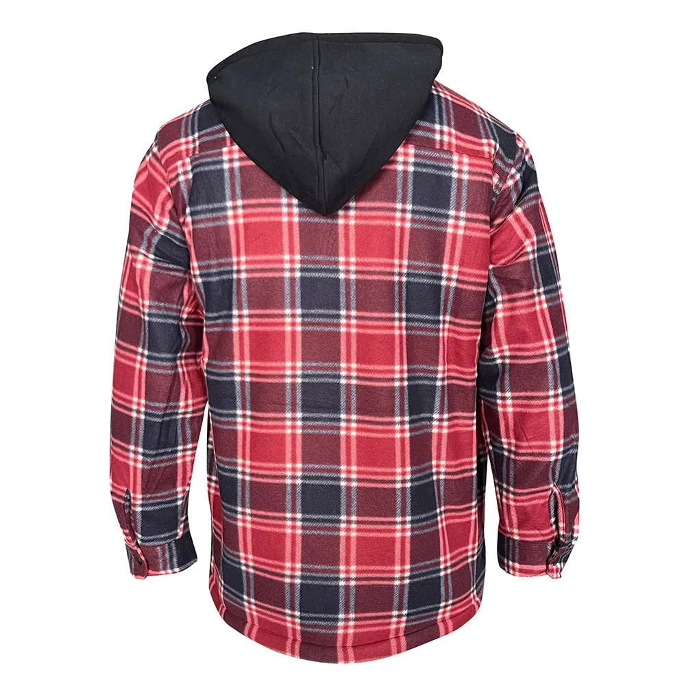 Men's Hoodie Heavy Plaid Fleece Full Zip Up Long Sleeve Warm Hooded Jacket