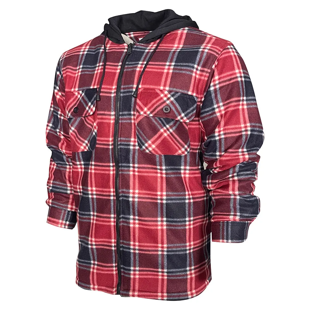 Men's Hoodie Heavy Plaid Fleece Full Zip Up Long Sleeve Warm Hooded Jacket