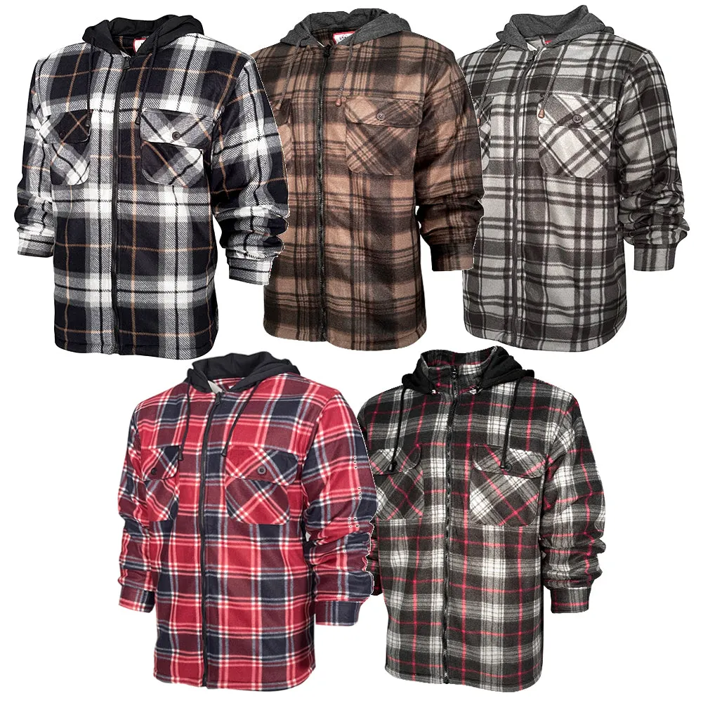 Men's Hoodie Heavy Plaid Fleece Full Zip Up Long Sleeve Warm Hooded Jacket