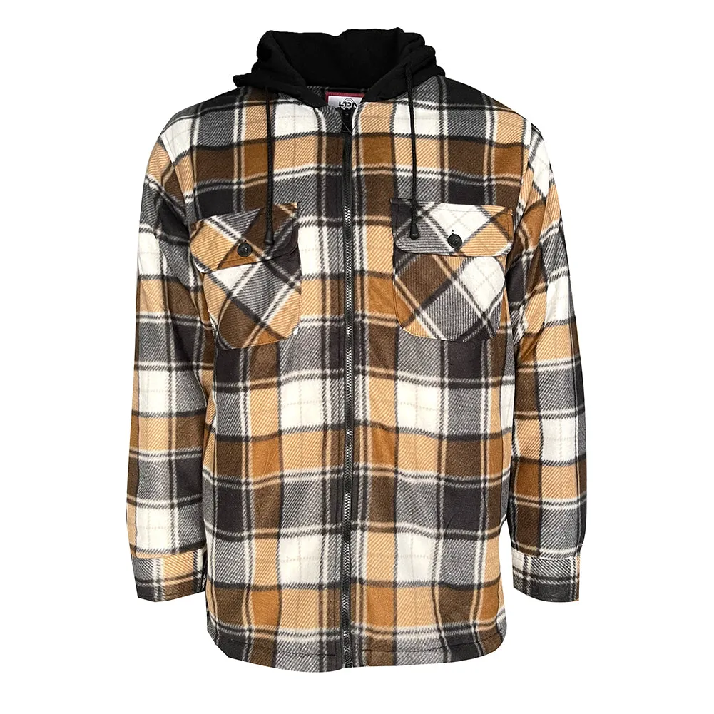Men's Hoodie Heavy Plaid Fleece Full Zip Up Long Sleeve Warm Hooded Jacket