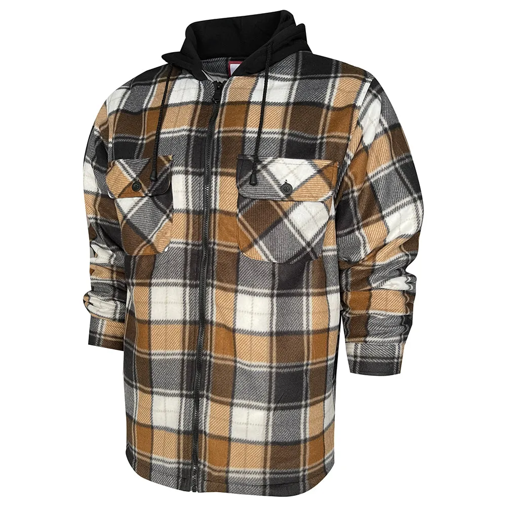 Men's Hoodie Heavy Plaid Fleece Full Zip Up Long Sleeve Warm Hooded Jacket