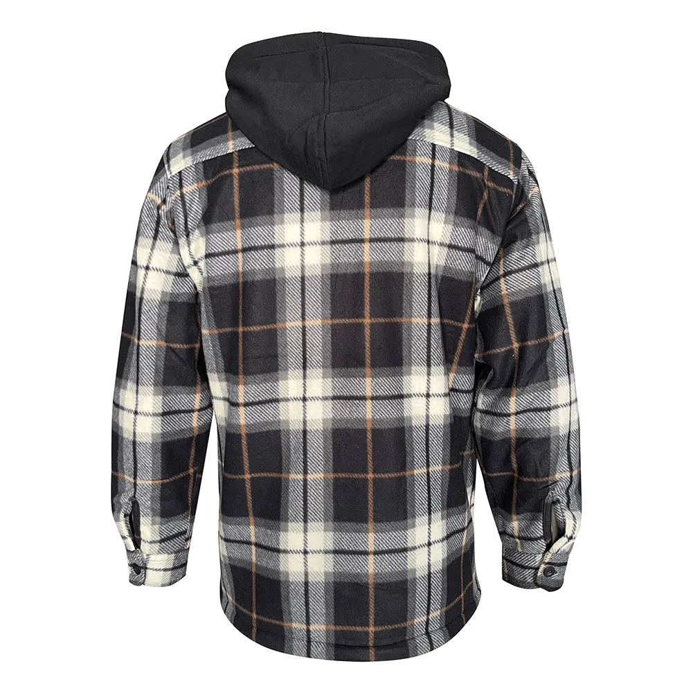 Men's Hoodie Heavy Plaid Fleece Full Zip Up Long Sleeve Warm Hooded Jacket