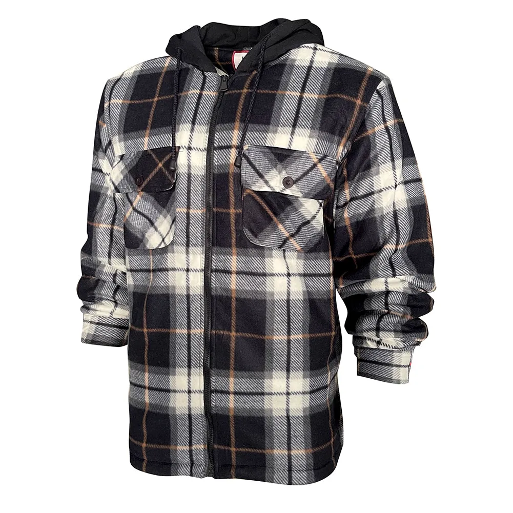 Men's Hoodie Heavy Plaid Fleece Full Zip Up Long Sleeve Warm Hooded Jacket