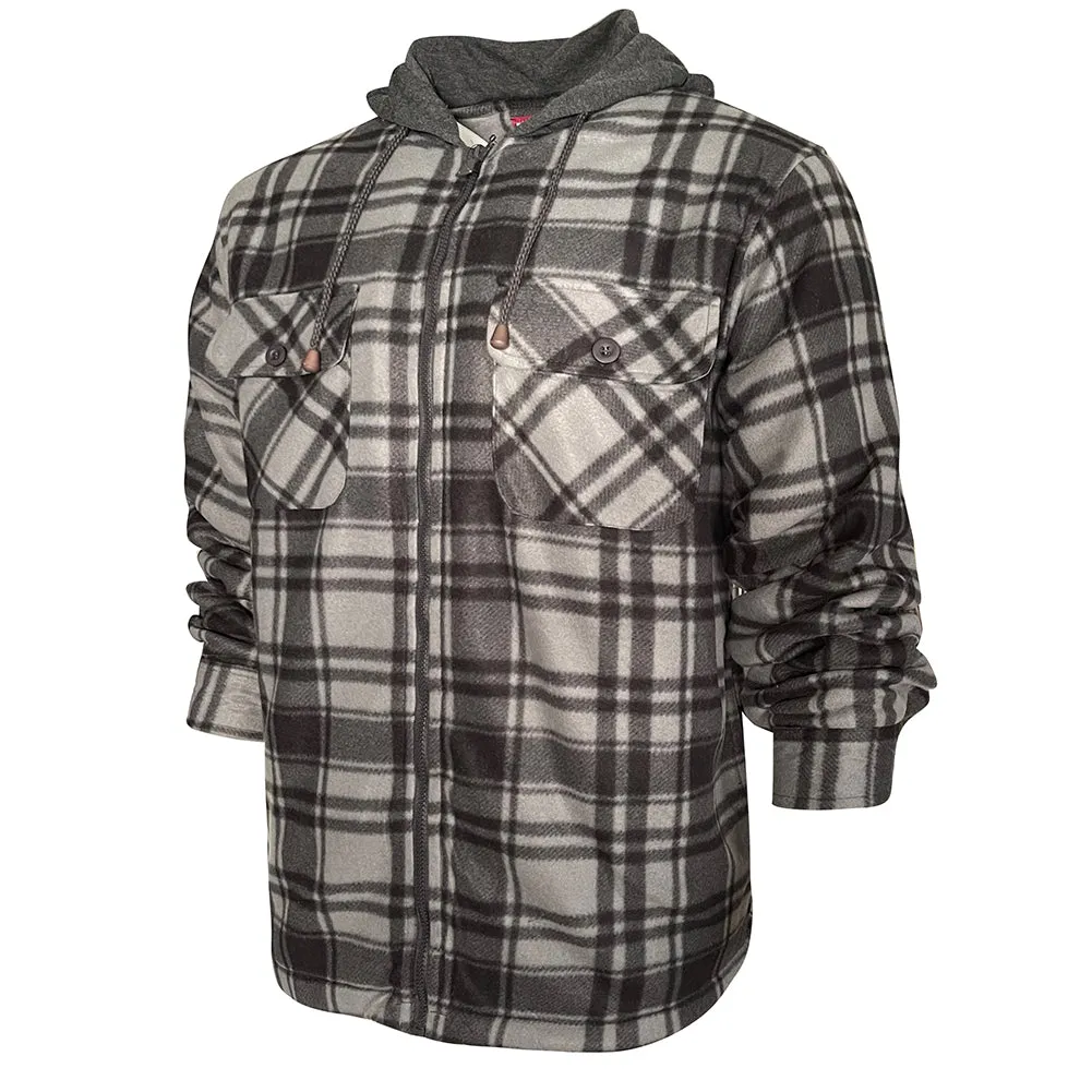 Men's Hoodie Heavy Plaid Fleece Full Zip Up Long Sleeve Warm Hooded Jacket