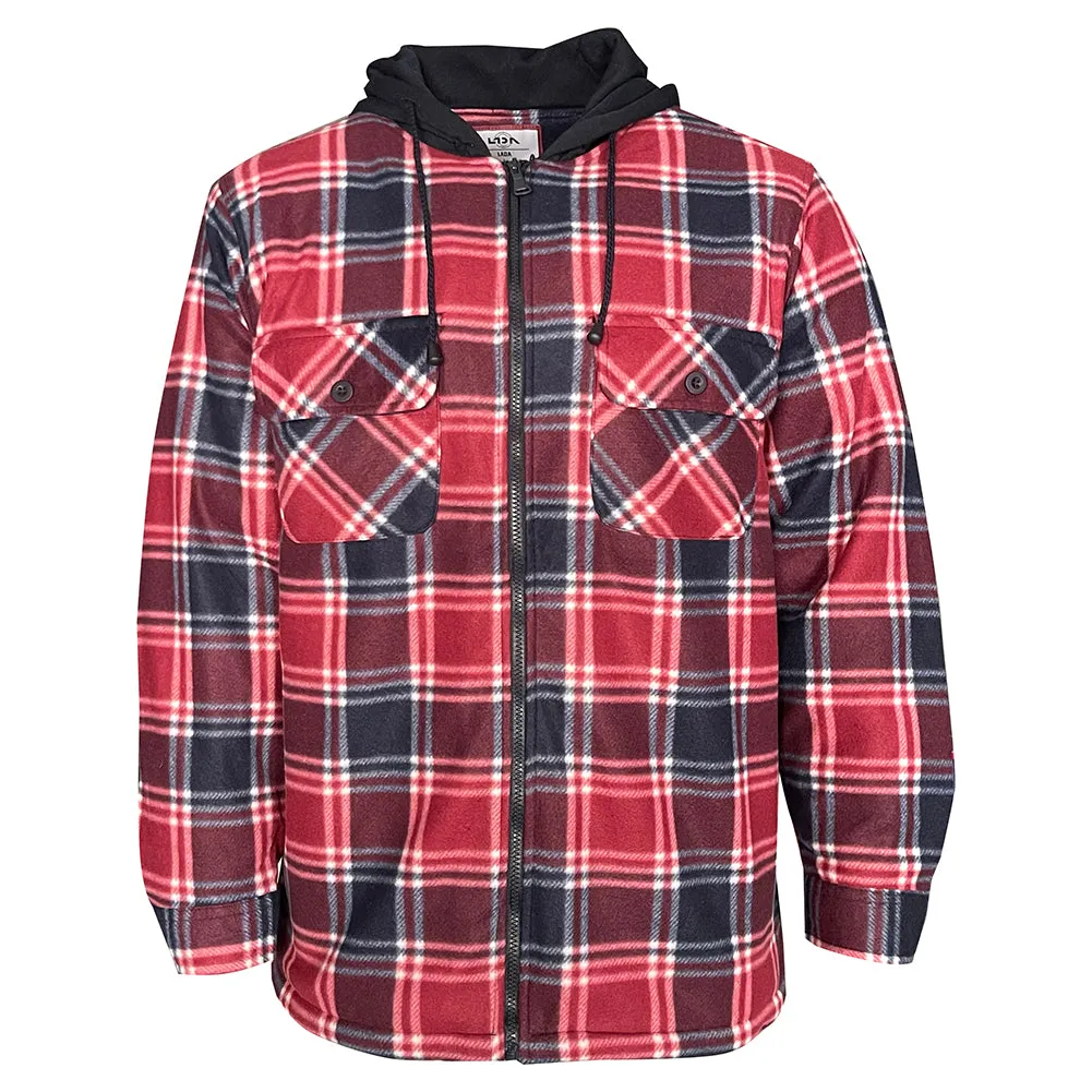 Men's Hoodie Heavy Plaid Fleece Full Zip Up Long Sleeve Warm Hooded Jacket