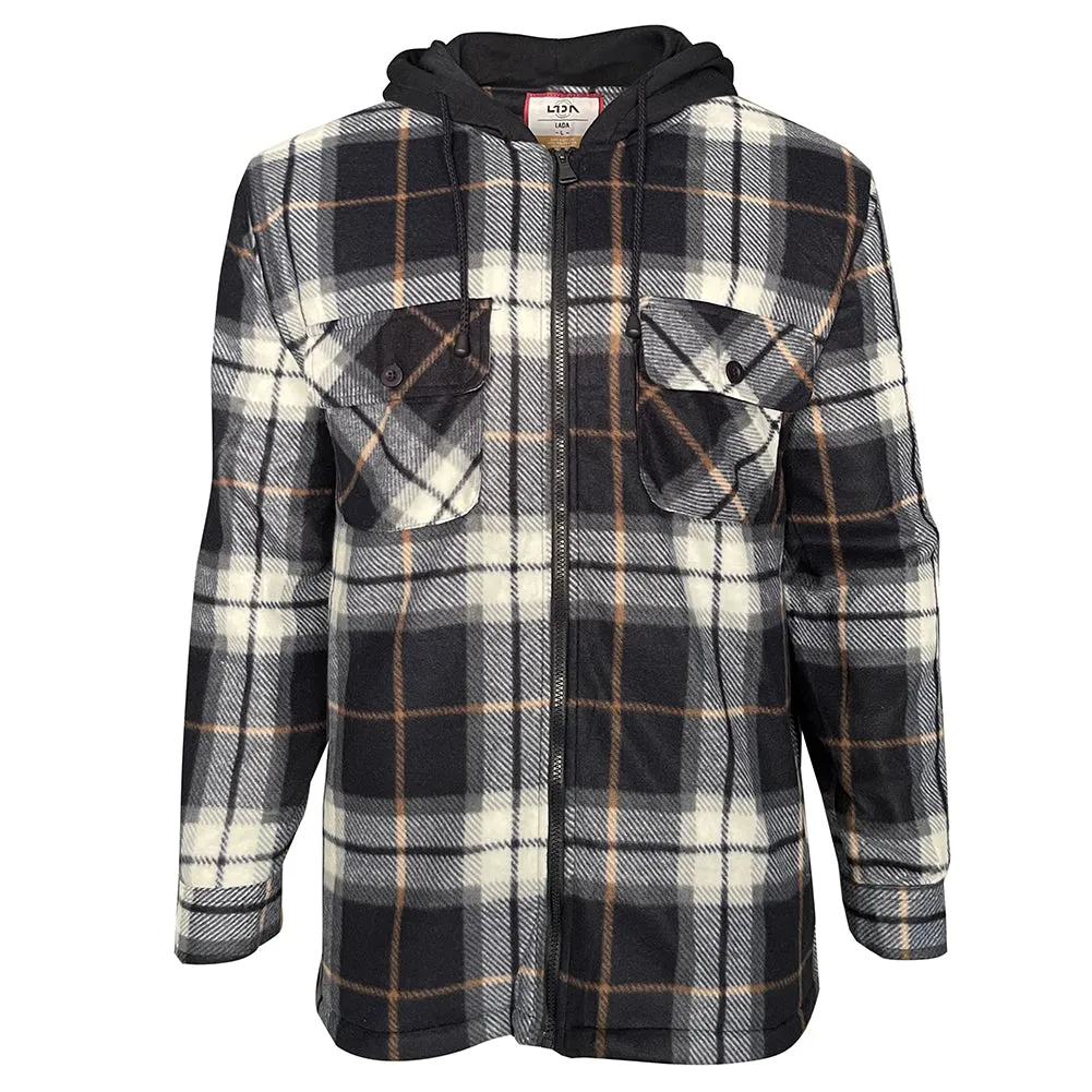 Men's Hoodie Heavy Plaid Fleece Full Zip Up Long Sleeve Warm Hooded Jacket