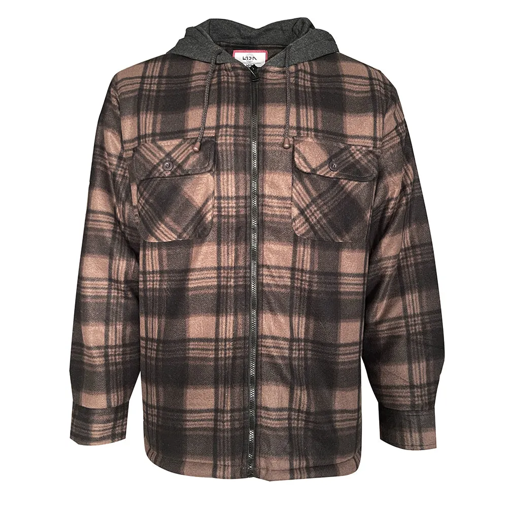 Men's Hoodie Heavy Plaid Fleece Full Zip Up Long Sleeve Warm Hooded Jacket