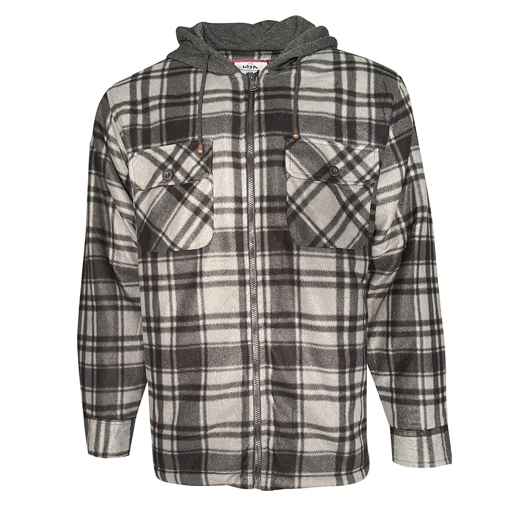 Men's Hoodie Heavy Plaid Fleece Full Zip Up Long Sleeve Warm Hooded Jacket