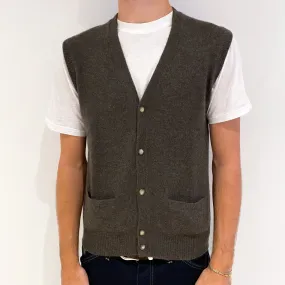 Men's Mole Brown Cashmere V-Neck Gilet with Pockets Medium