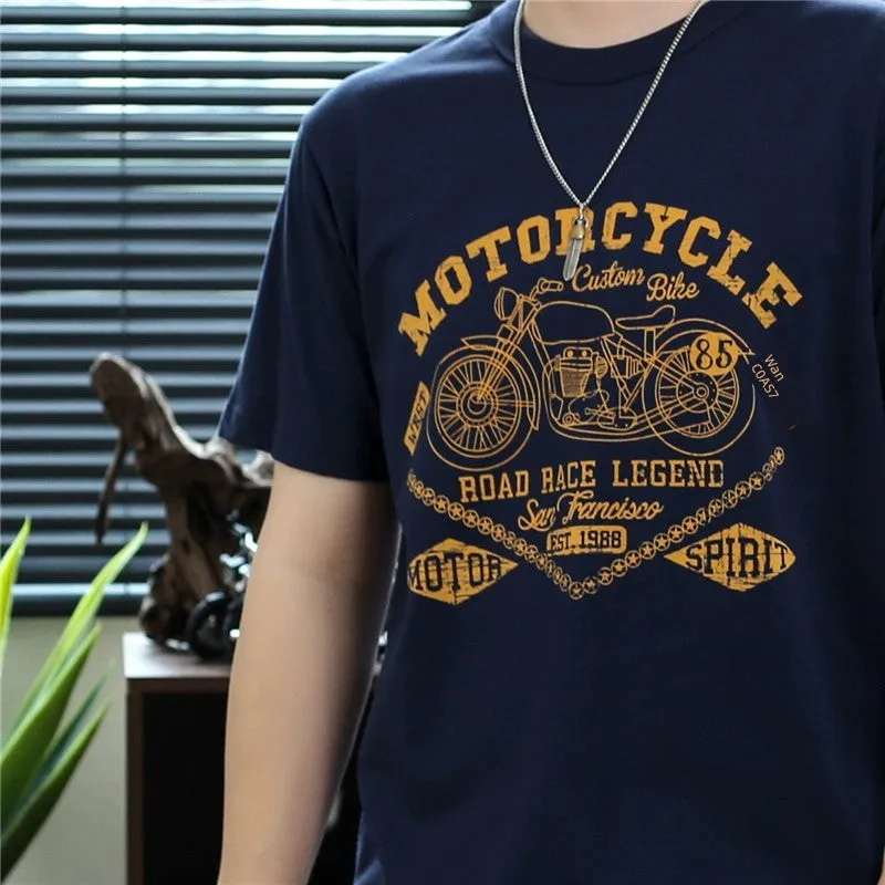 Men's Retro Motorcycle Print Short Sleeved T-shirt