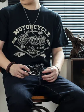Men's Retro Motorcycle Print Short Sleeved T-shirt