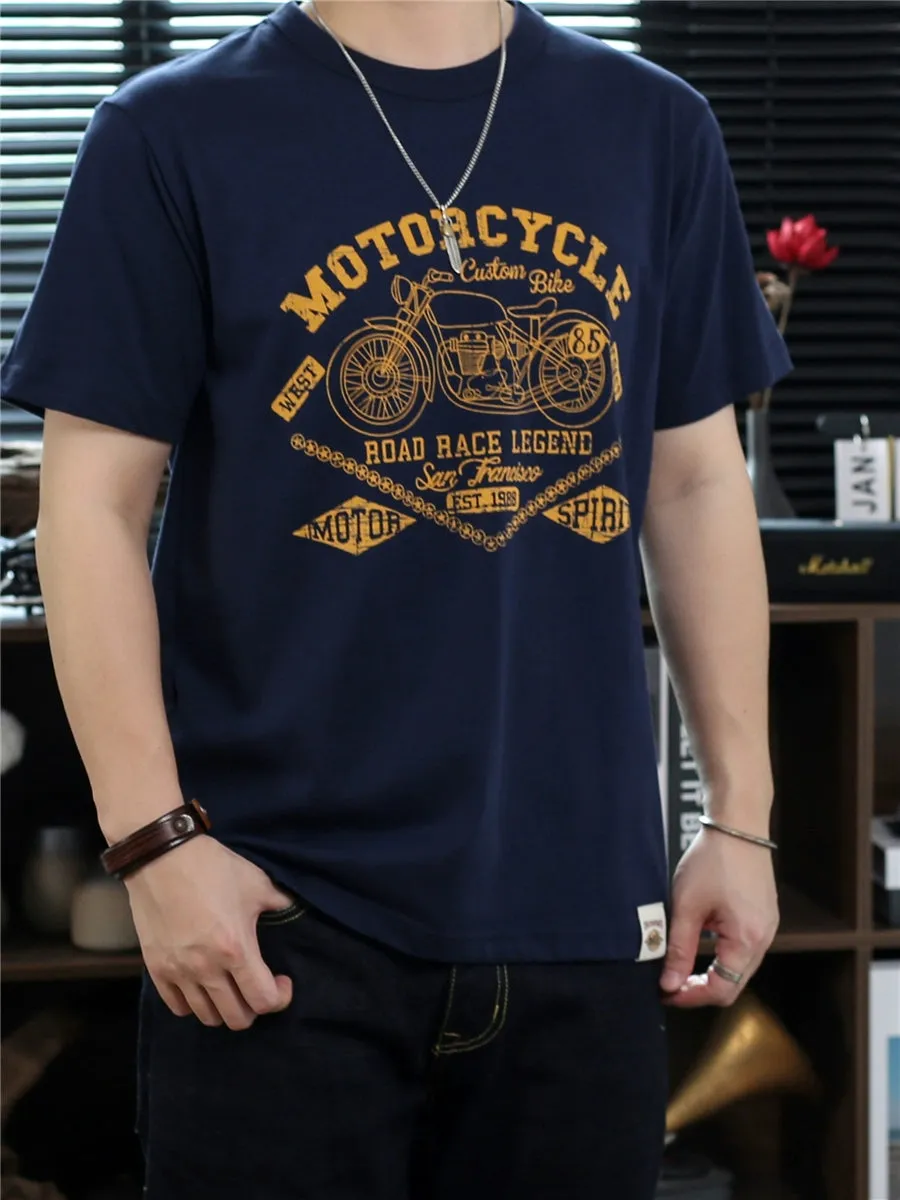 Men's Retro Motorcycle Print Short Sleeved T-shirt