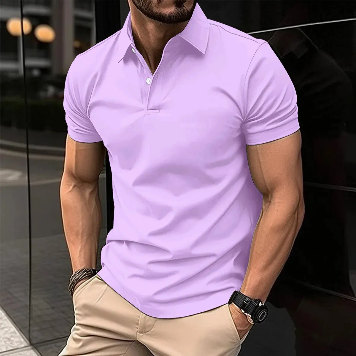 Men's Short Sleeve Turn-Down Collar Button Polo Shirt