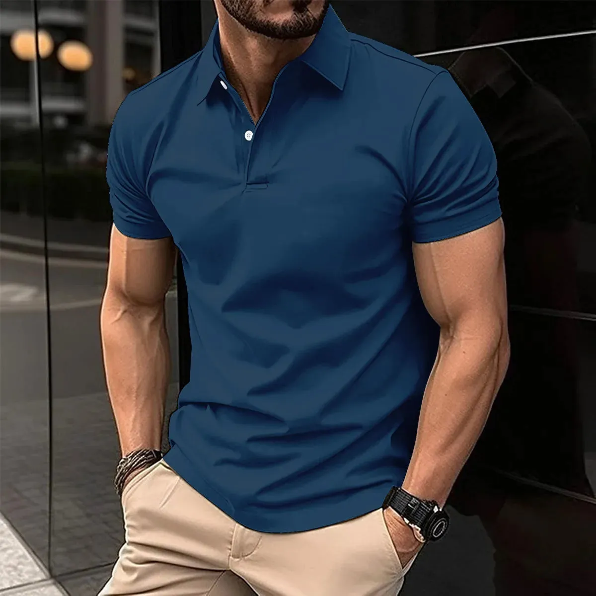 Men's Short Sleeve Turn-Down Collar Button Polo Shirt