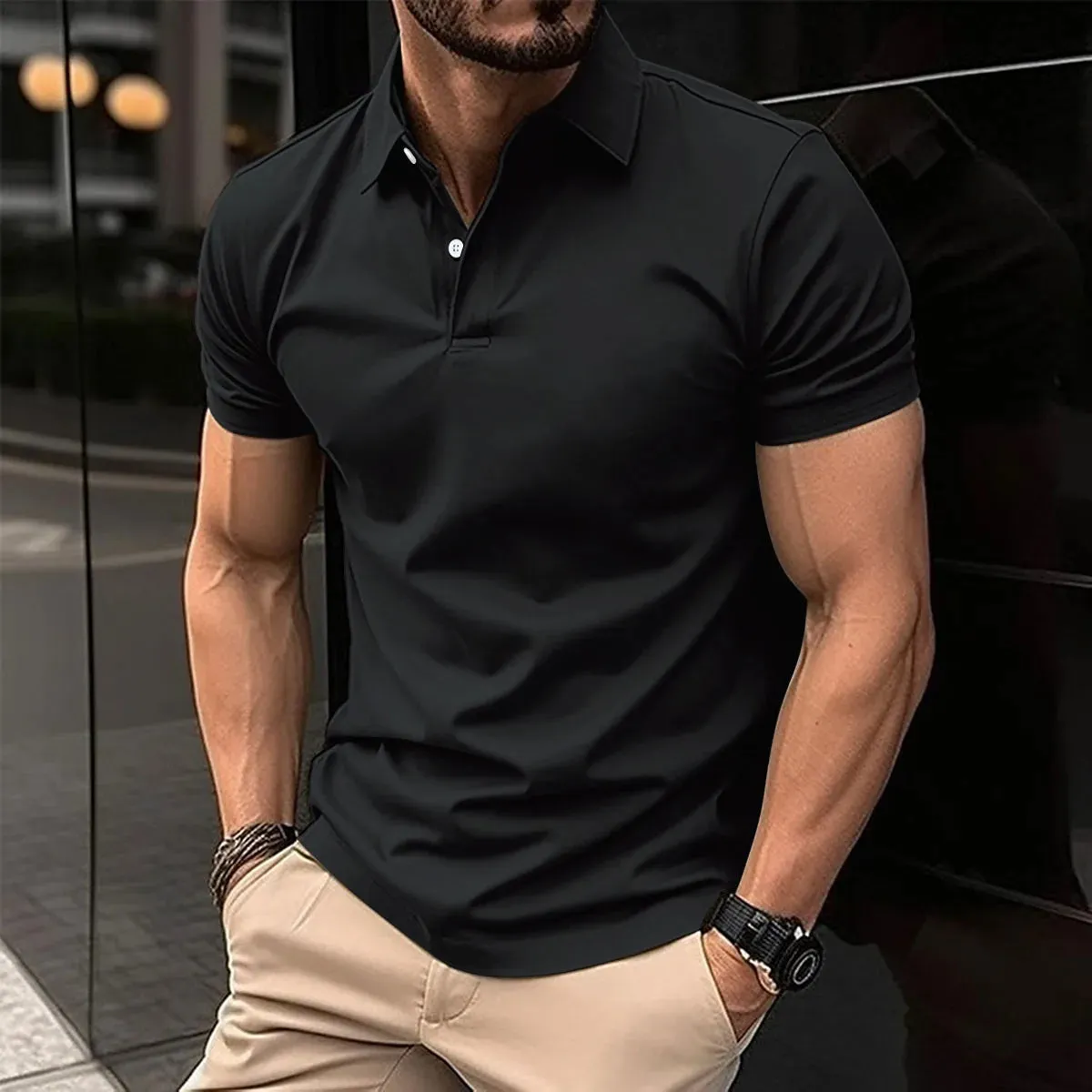 Men's Short Sleeve Turn-Down Collar Button Polo Shirt