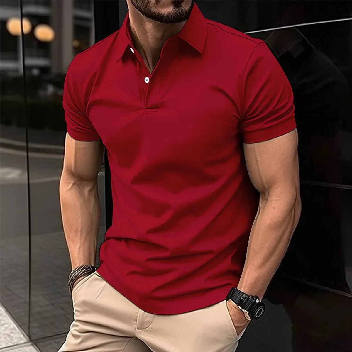 Men's Short Sleeve Turn-Down Collar Button Polo Shirt