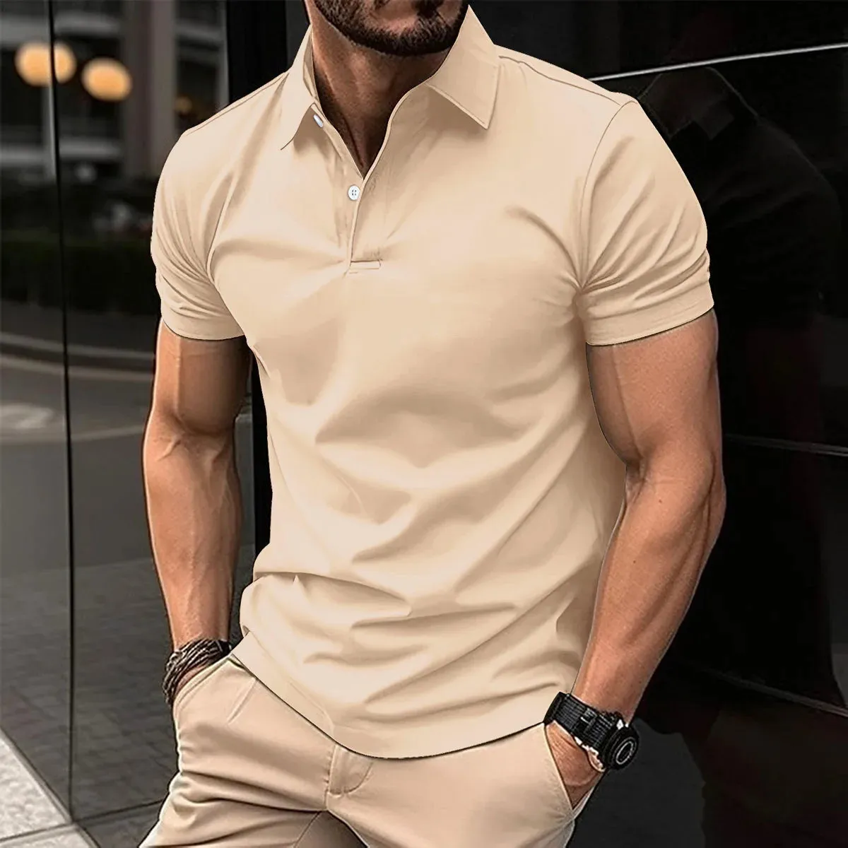 Men's Short Sleeve Turn-Down Collar Button Polo Shirt