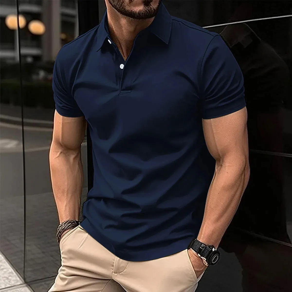 Men's Short Sleeve Turn-Down Collar Button Polo Shirt