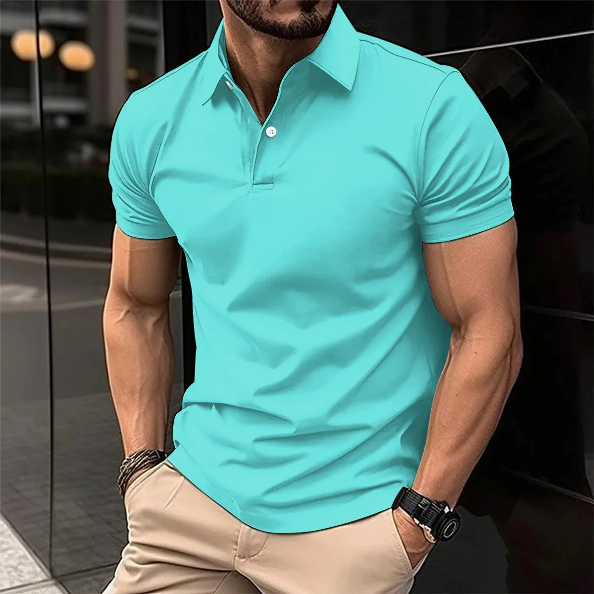 Men's Short Sleeve Turn-Down Collar Button Polo Shirt