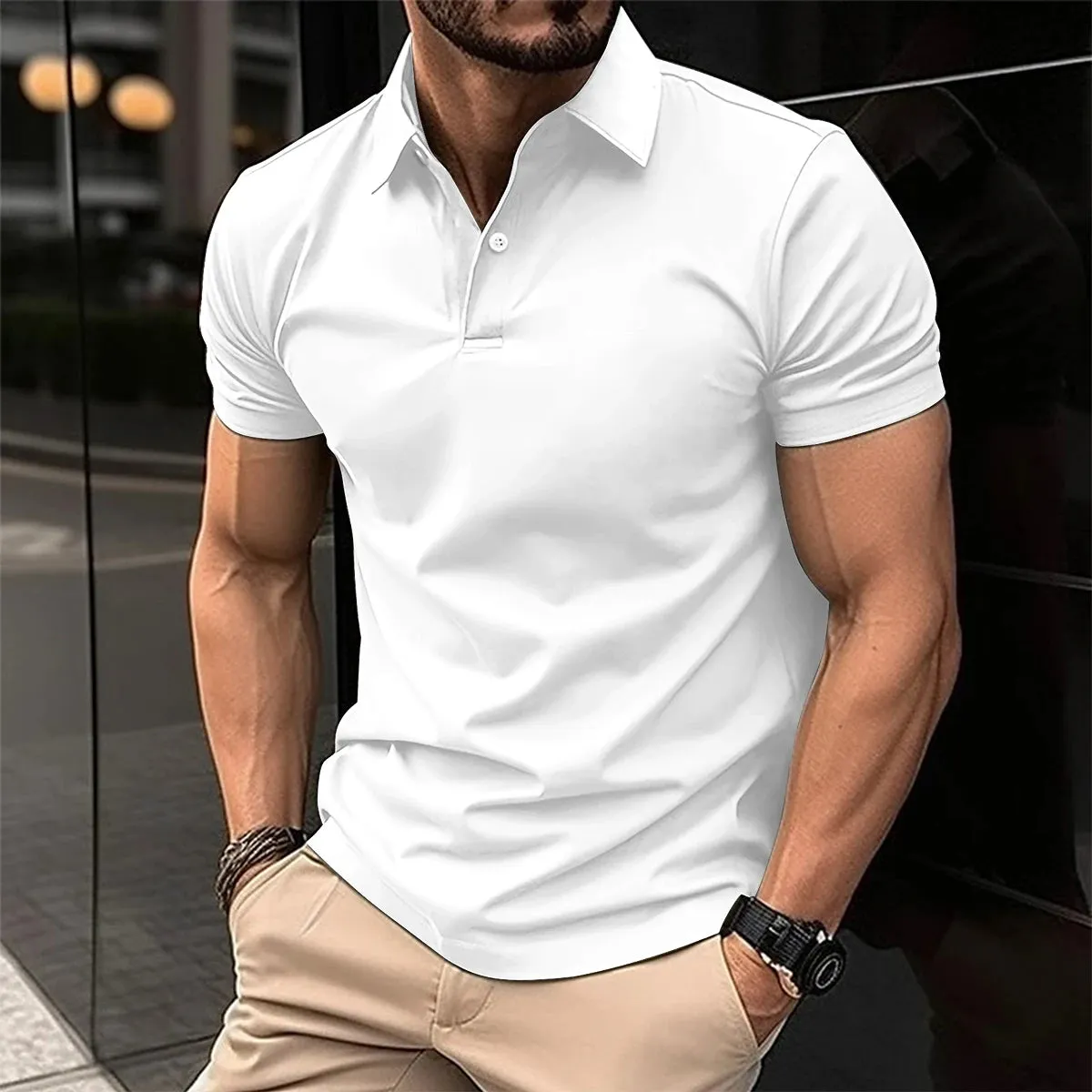 Men's Short Sleeve Turn-Down Collar Button Polo Shirt
