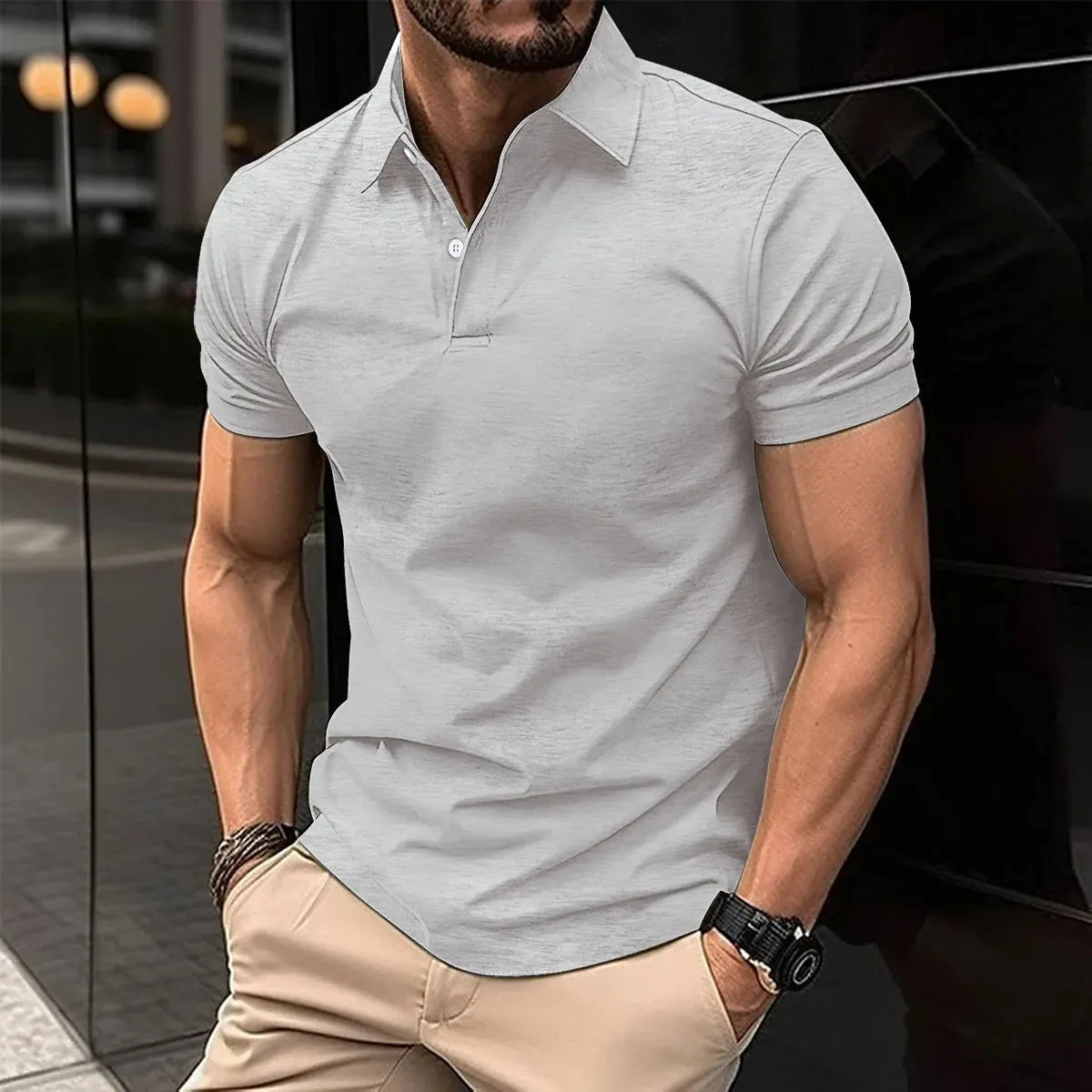 Men's Short Sleeve Turn-Down Collar Button Polo Shirt