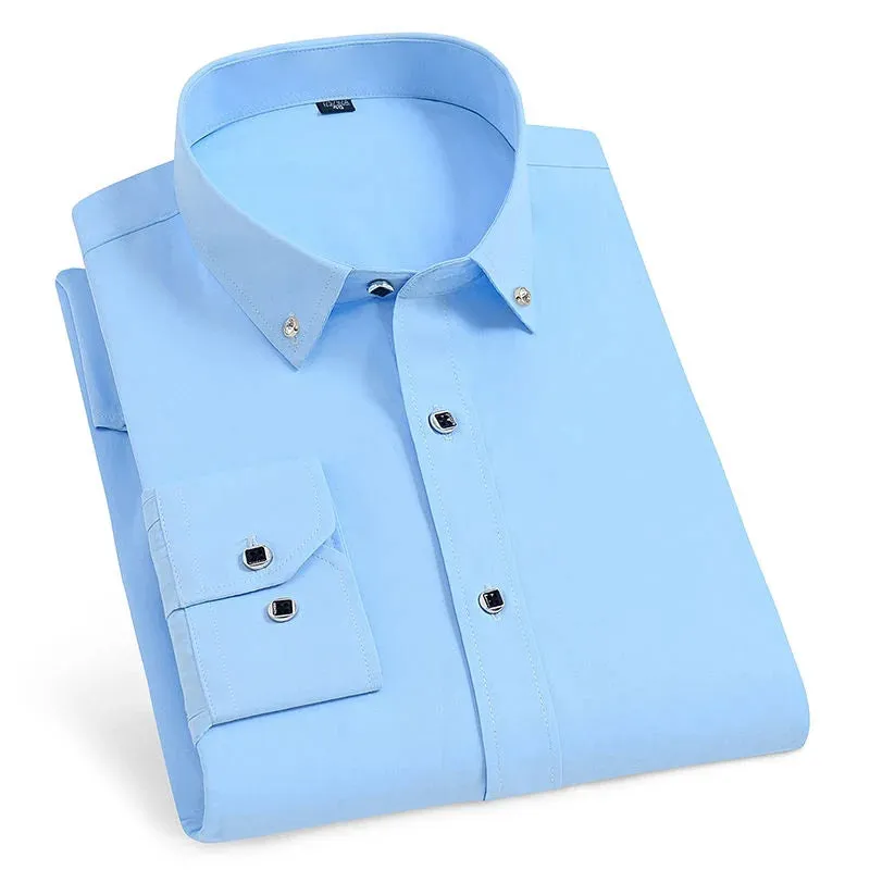 Men's Solid Color Long Sleeve Casual Business Shirt