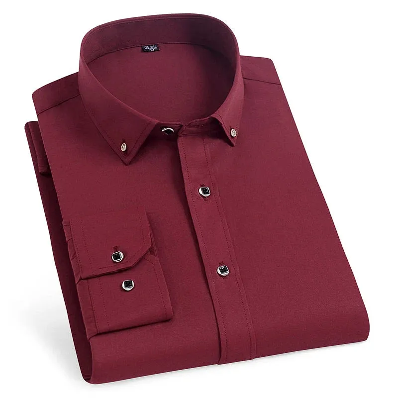 Men's Solid Color Long Sleeve Casual Business Shirt