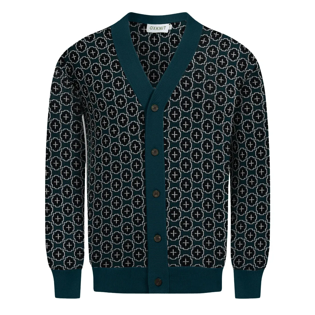 Men's vintage blue jacquard sweater vintage coat