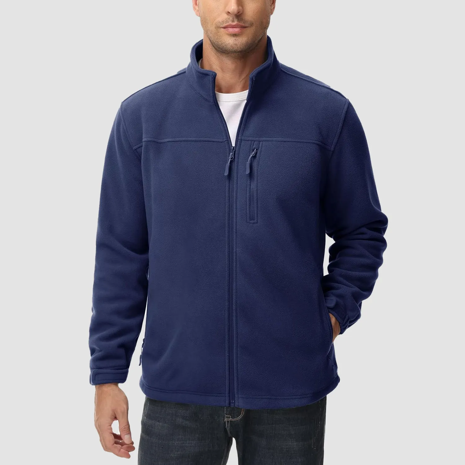 Men's Winter Zip Up Polar Fleece Jacket Athletic Tactical Hiking Outdoor Jackets with 3 Pockets