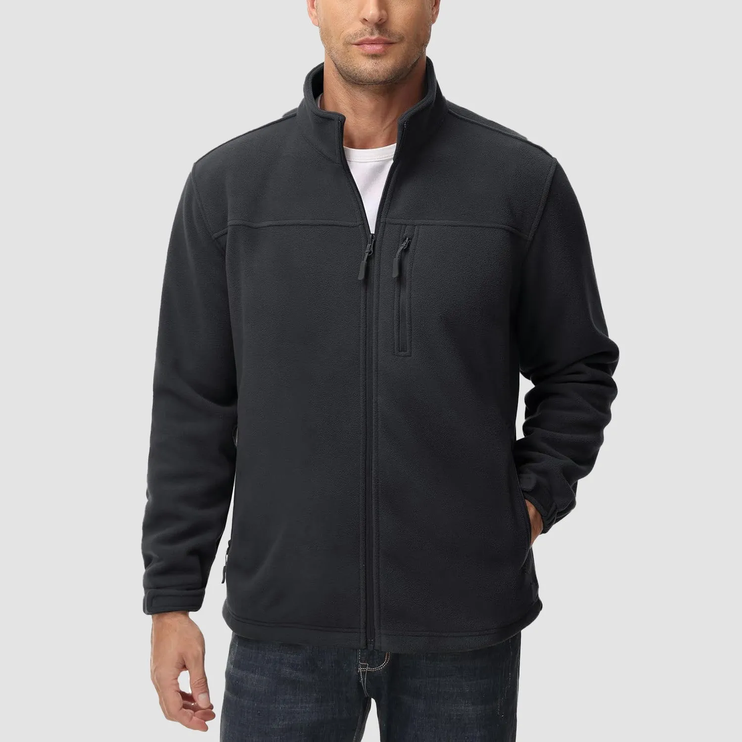 Men's Winter Zip Up Polar Fleece Jacket Athletic Tactical Hiking Outdoor Jackets with 3 Pockets