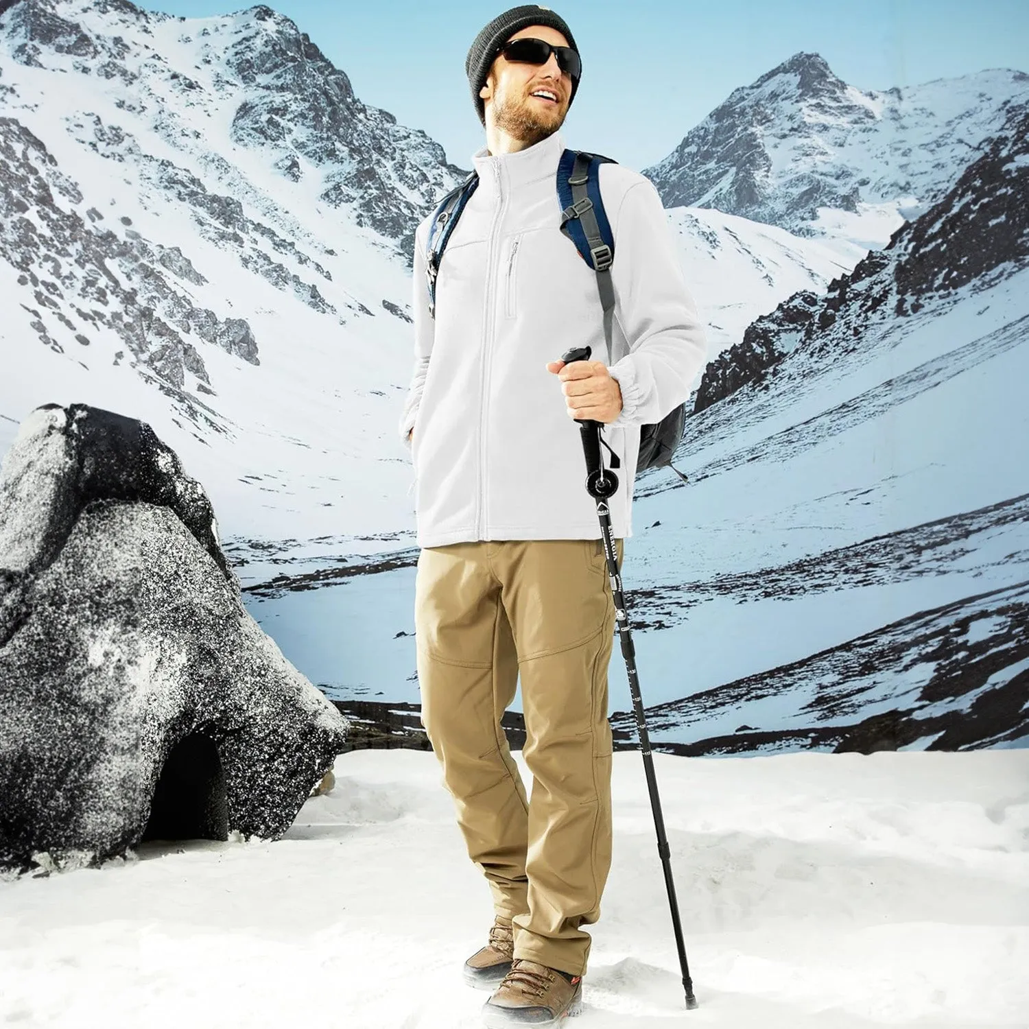 Men's Winter Zip Up Polar Fleece Jacket Athletic Tactical Hiking Outdoor Jackets with 3 Pockets