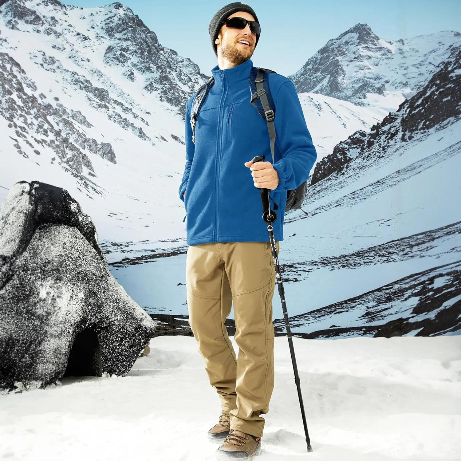 Men's Winter Zip Up Polar Fleece Jacket Athletic Tactical Hiking Outdoor Jackets with 3 Pockets