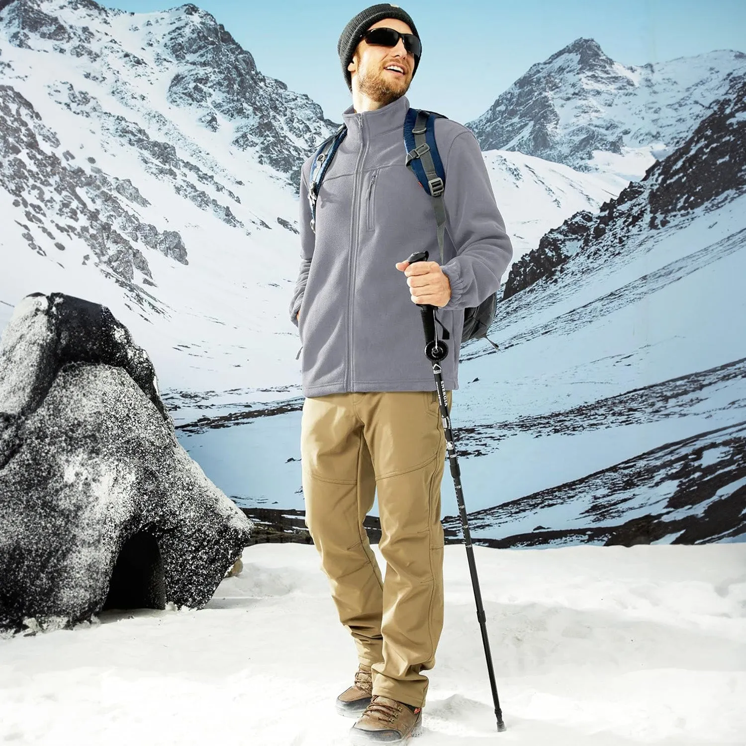 Men's Winter Zip Up Polar Fleece Jacket Athletic Tactical Hiking Outdoor Jackets with 3 Pockets