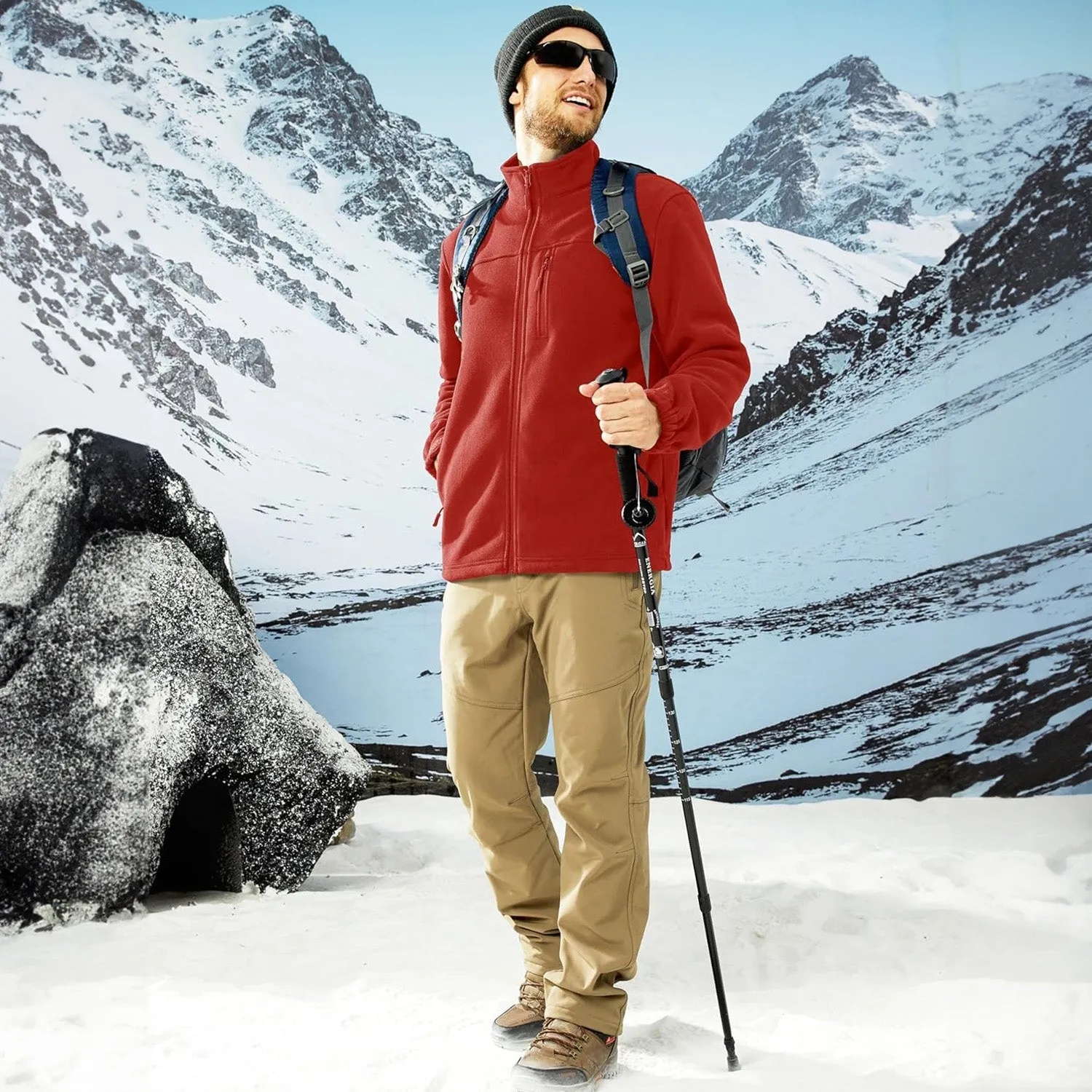 Men's Winter Zip Up Polar Fleece Jacket Athletic Tactical Hiking Outdoor Jackets with 3 Pockets