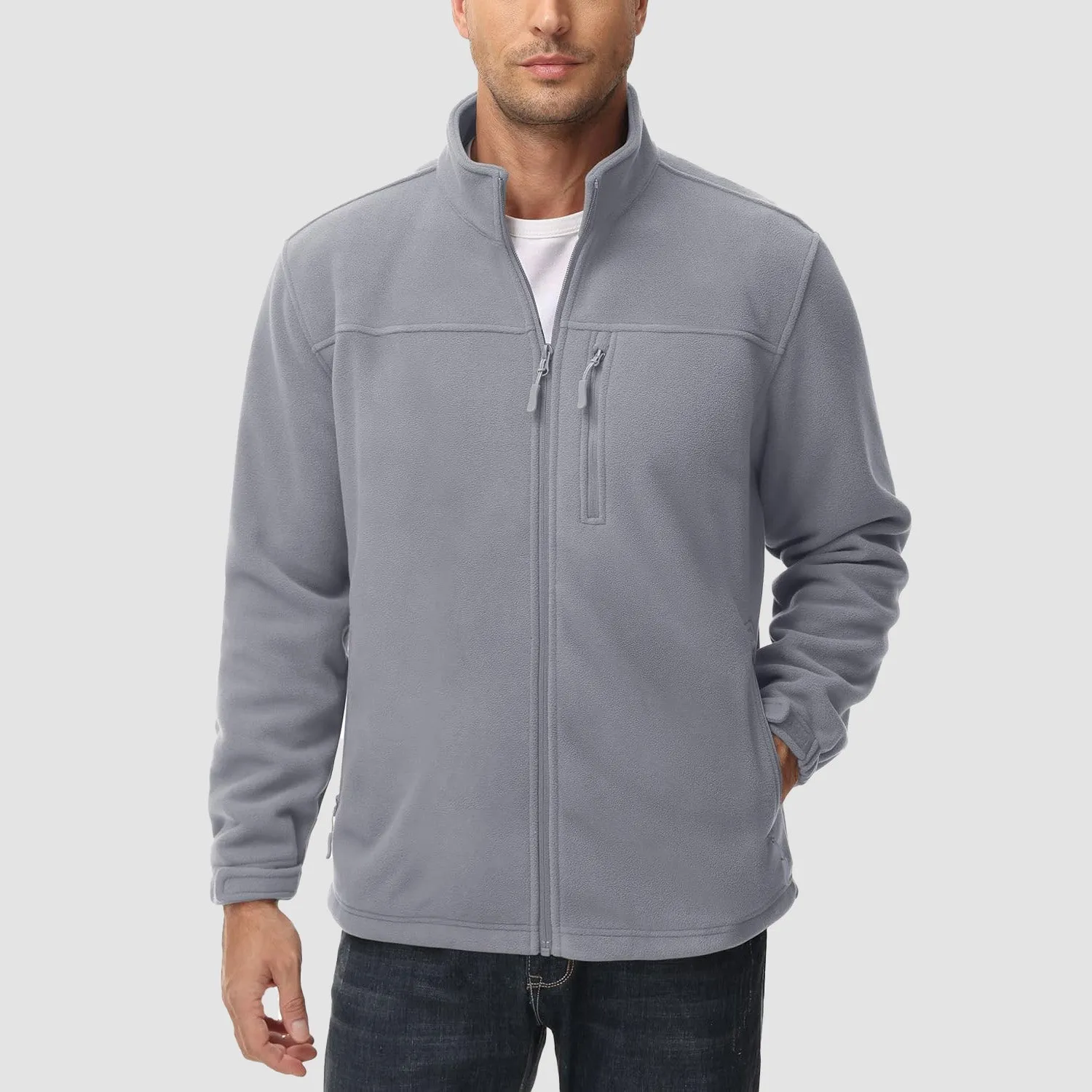 Men's Winter Zip Up Polar Fleece Jacket Athletic Tactical Hiking Outdoor Jackets with 3 Pockets