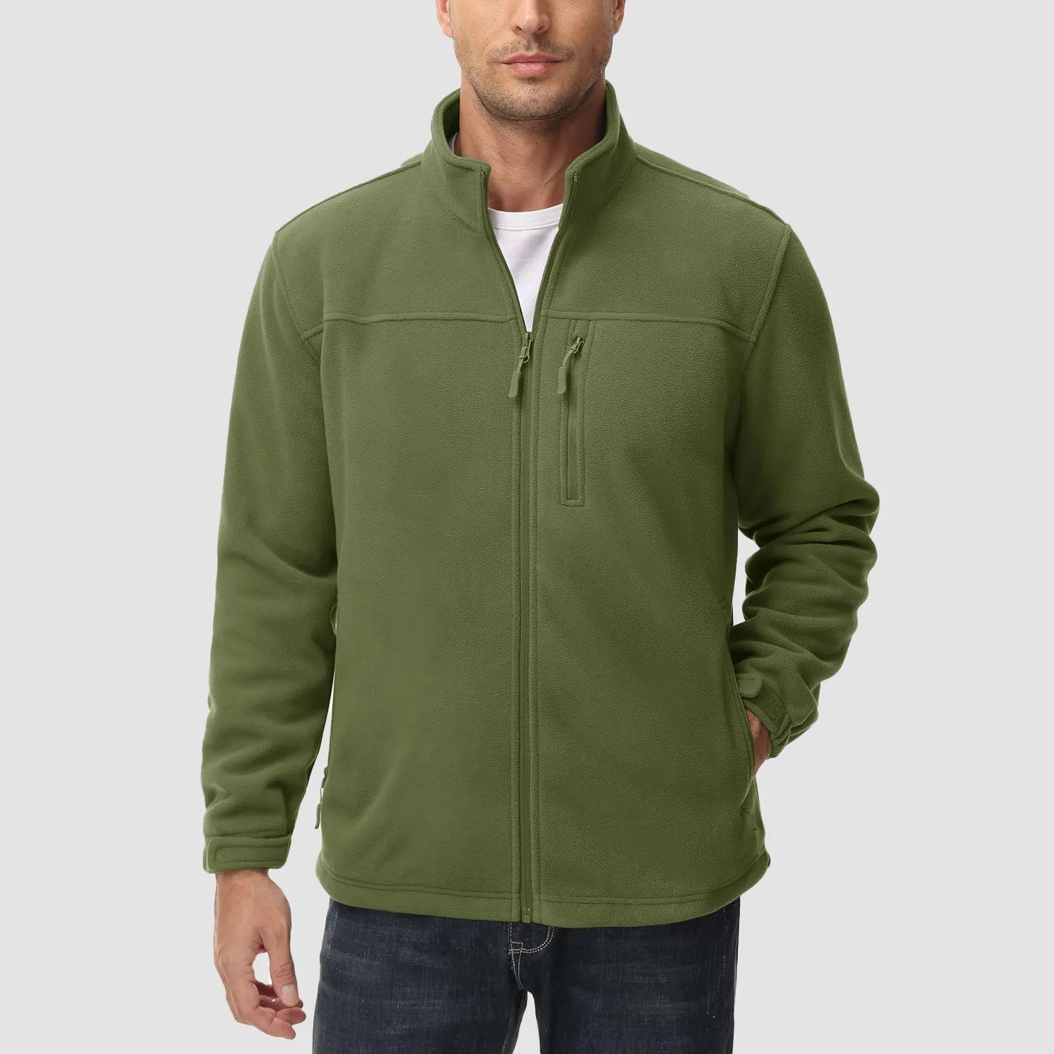 Men's Winter Zip Up Polar Fleece Jacket Athletic Tactical Hiking Outdoor Jackets with 3 Pockets