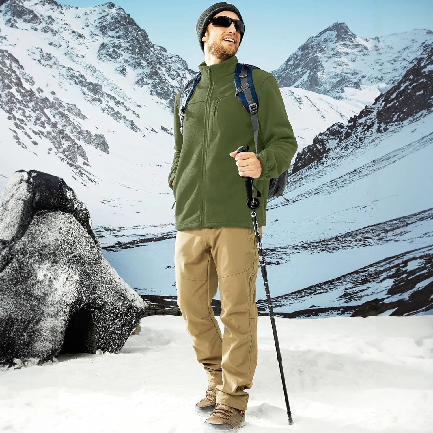 Men's Winter Zip Up Polar Fleece Jacket Athletic Tactical Hiking Outdoor Jackets with 3 Pockets