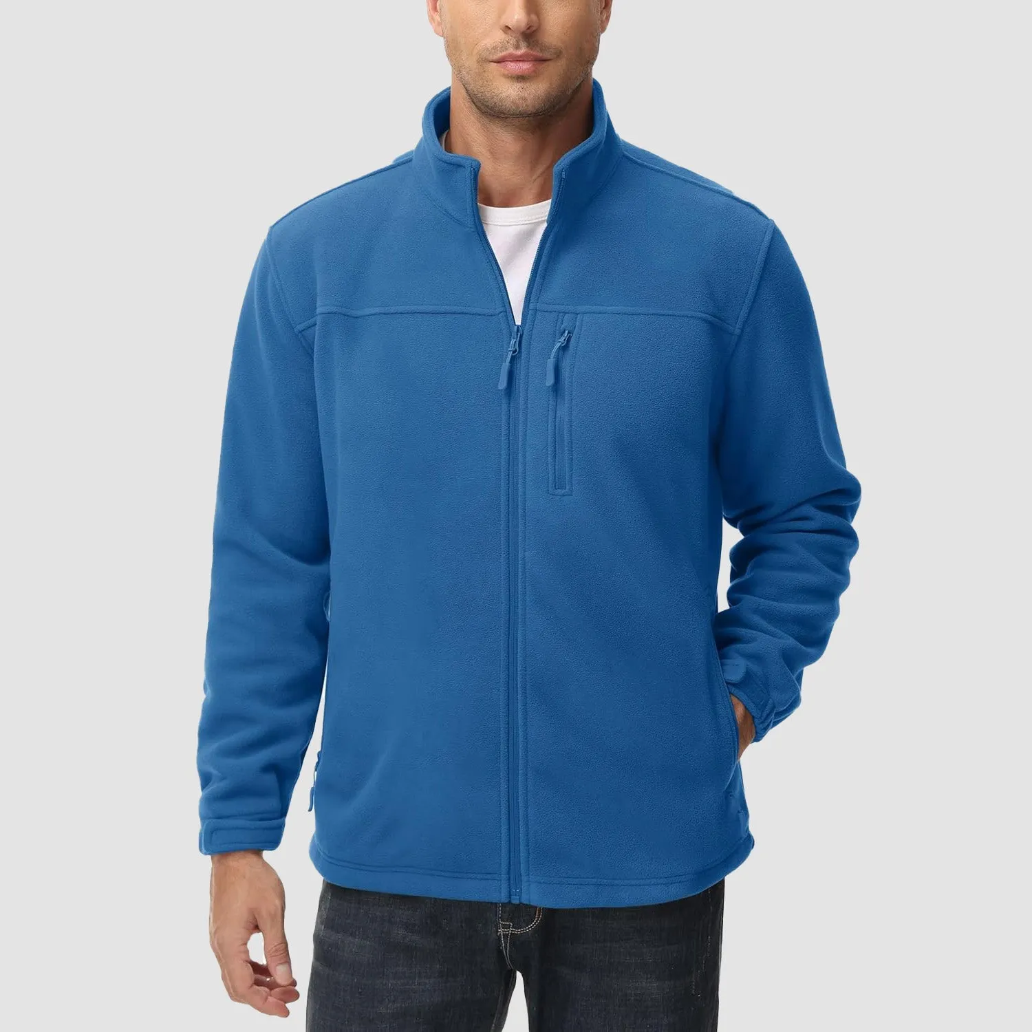 Men's Winter Zip Up Polar Fleece Jacket Athletic Tactical Hiking Outdoor Jackets with 3 Pockets