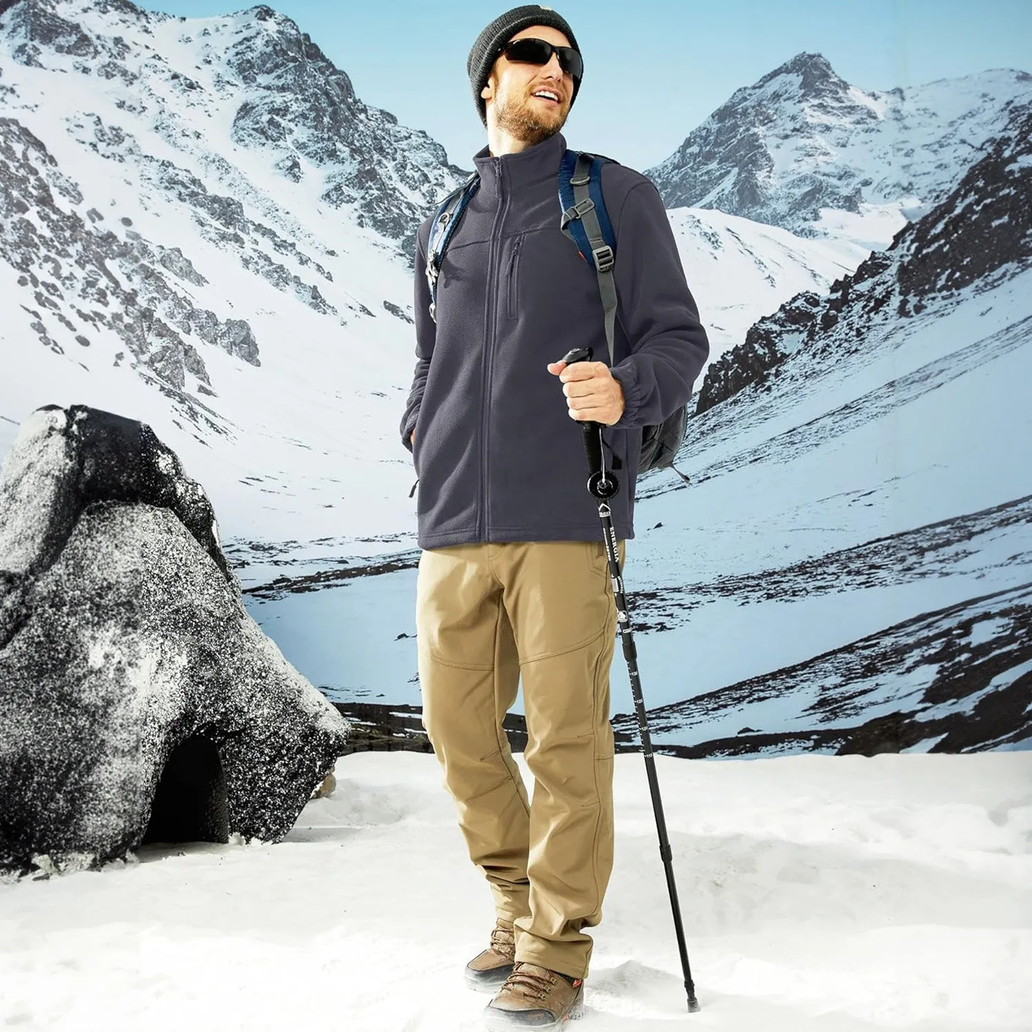 Men's Winter Zip Up Polar Fleece Jacket Athletic Tactical Hiking Outdoor Jackets with 3 Pockets