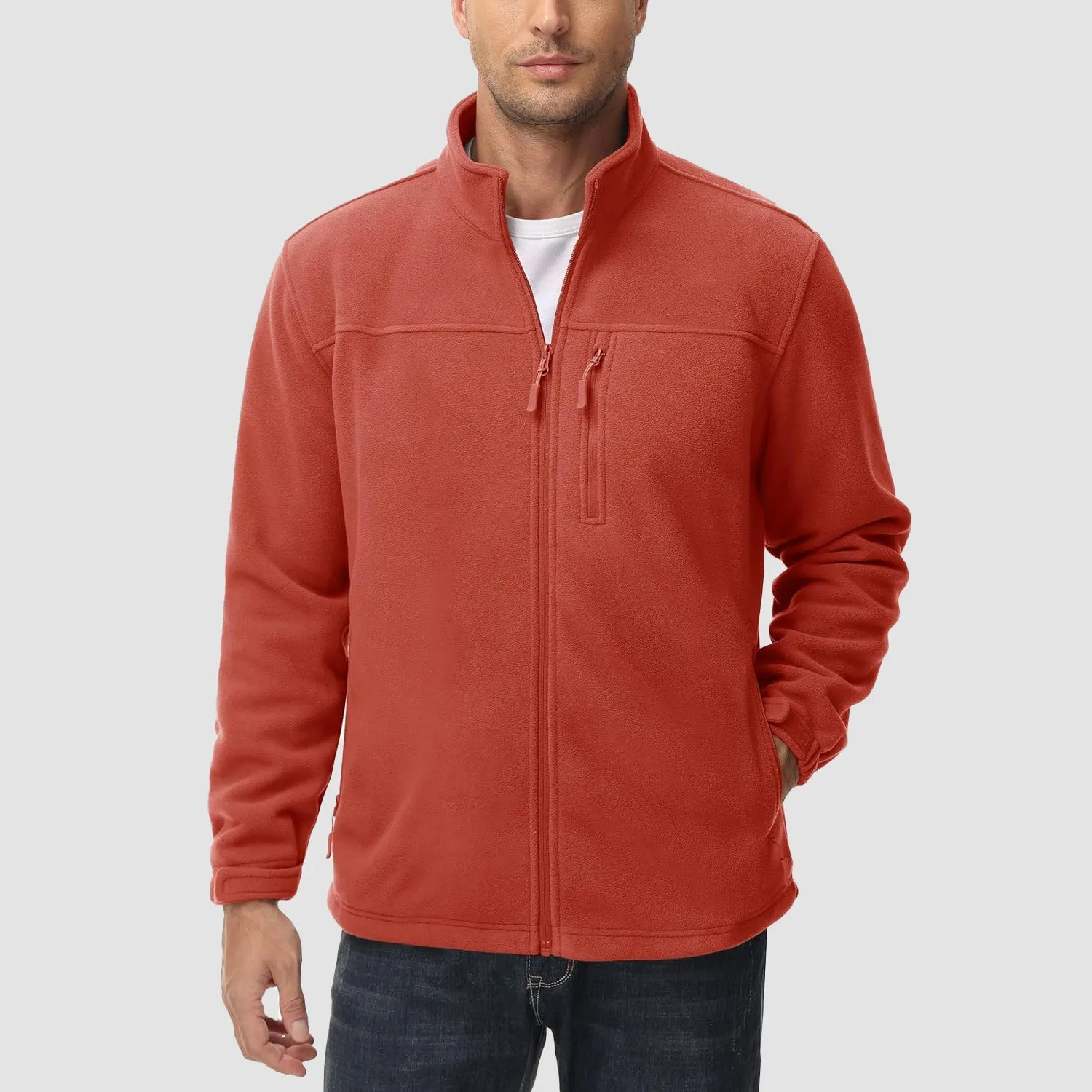 Men's Winter Zip Up Polar Fleece Jacket Athletic Tactical Hiking Outdoor Jackets with 3 Pockets