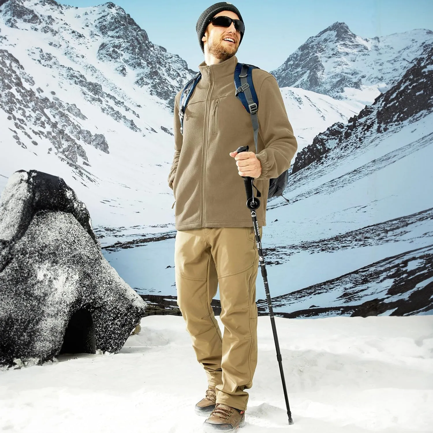 Men's Winter Zip Up Polar Fleece Jacket Athletic Tactical Hiking Outdoor Jackets with 3 Pockets