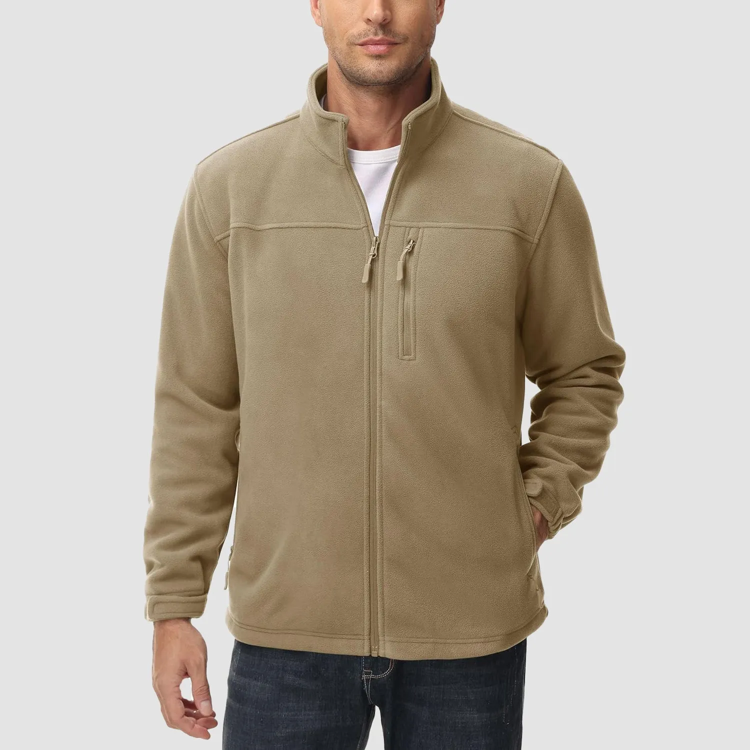 Men's Winter Zip Up Polar Fleece Jacket Athletic Tactical Hiking Outdoor Jackets with 3 Pockets