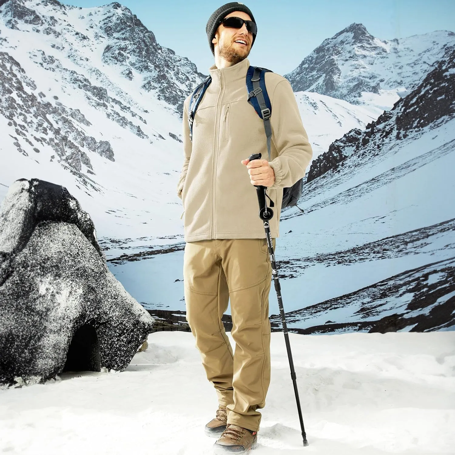 Men's Winter Zip Up Polar Fleece Jacket Athletic Tactical Hiking Outdoor Jackets with 3 Pockets