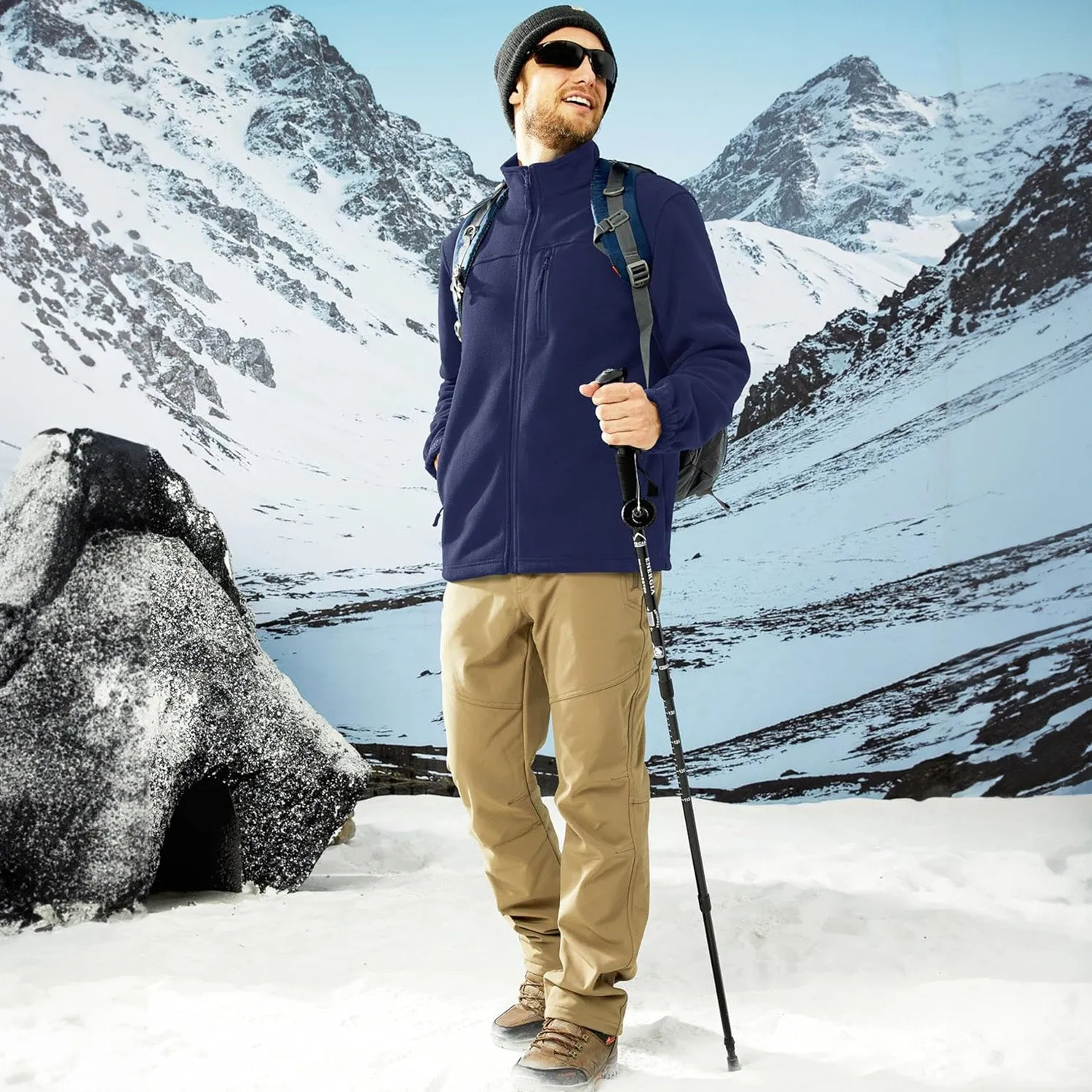 Men's Winter Zip Up Polar Fleece Jacket Athletic Tactical Hiking Outdoor Jackets with 3 Pockets