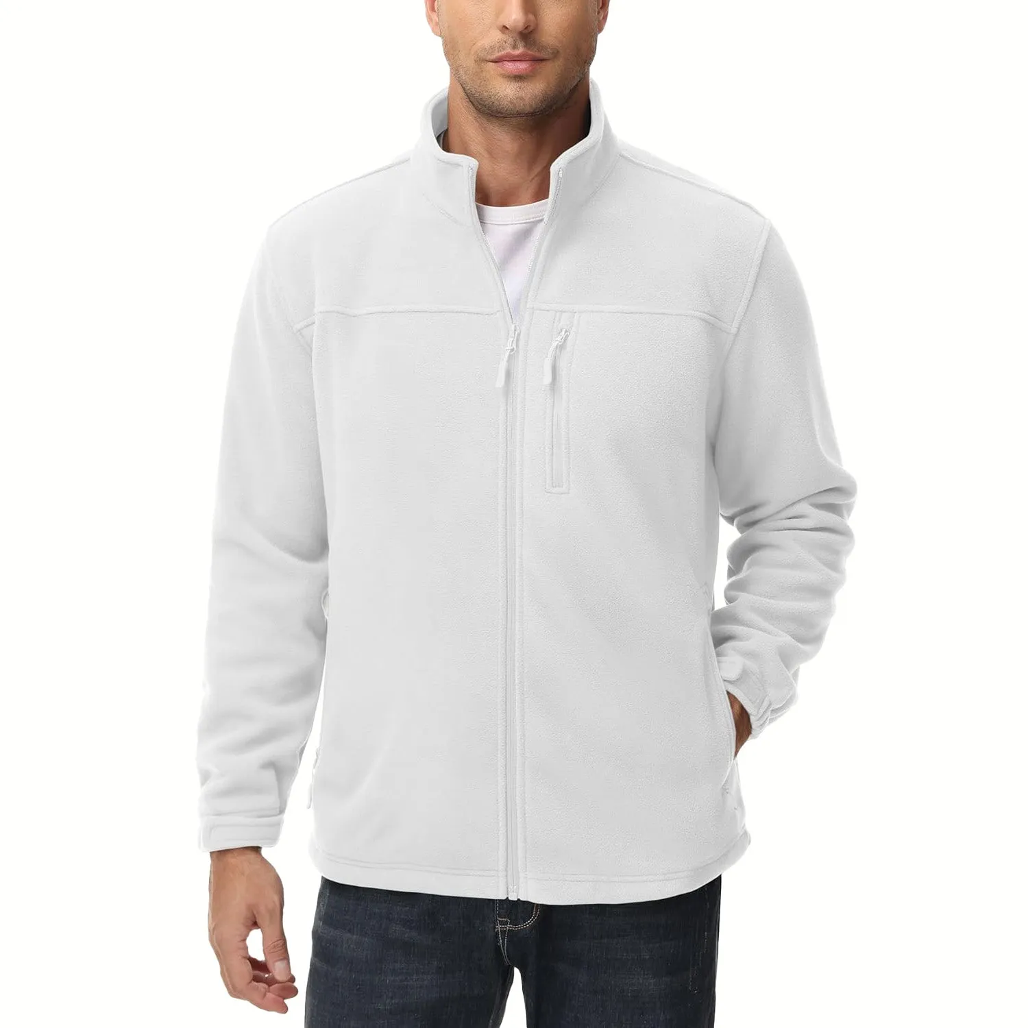 Men's Winter Zip Up Polar Fleece Jacket Athletic Tactical Hiking Outdoor Jackets with 3 Pockets