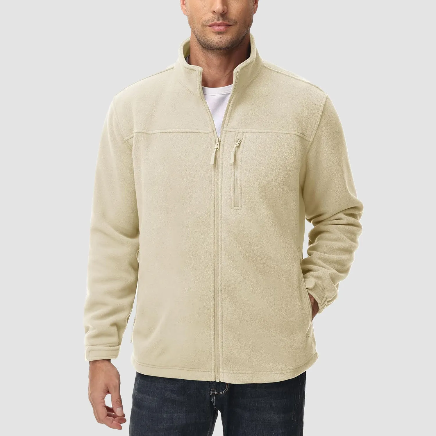 Men's Winter Zip Up Polar Fleece Jacket Athletic Tactical Hiking Outdoor Jackets with 3 Pockets