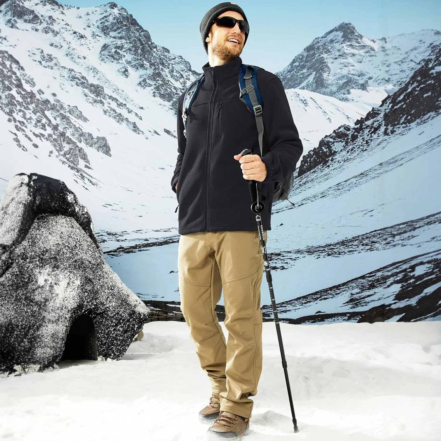 Men's Winter Zip Up Polar Fleece Jacket Athletic Tactical Hiking Outdoor Jackets with 3 Pockets