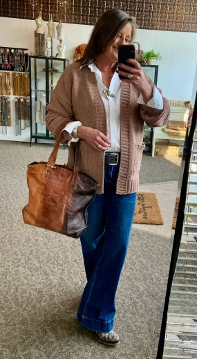 Mocha Exposed Seam Chunky Cardigan- Small to 3X
