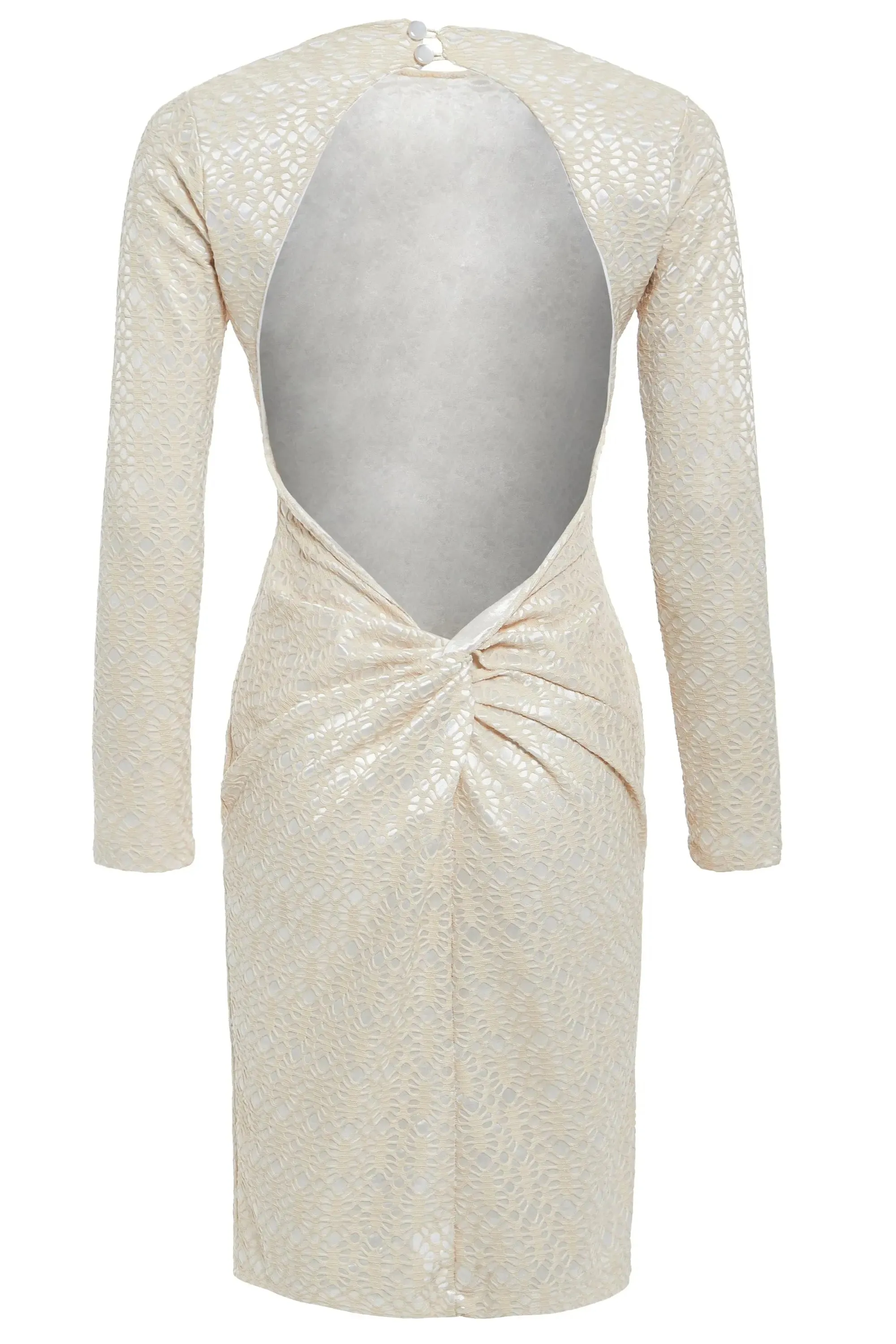 Morena Elegant Cream Long Sleeve Open Back Bodycon Dress