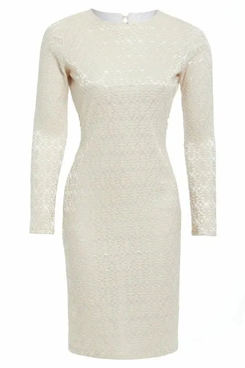 Morena Elegant Cream Long Sleeve Open Back Bodycon Dress